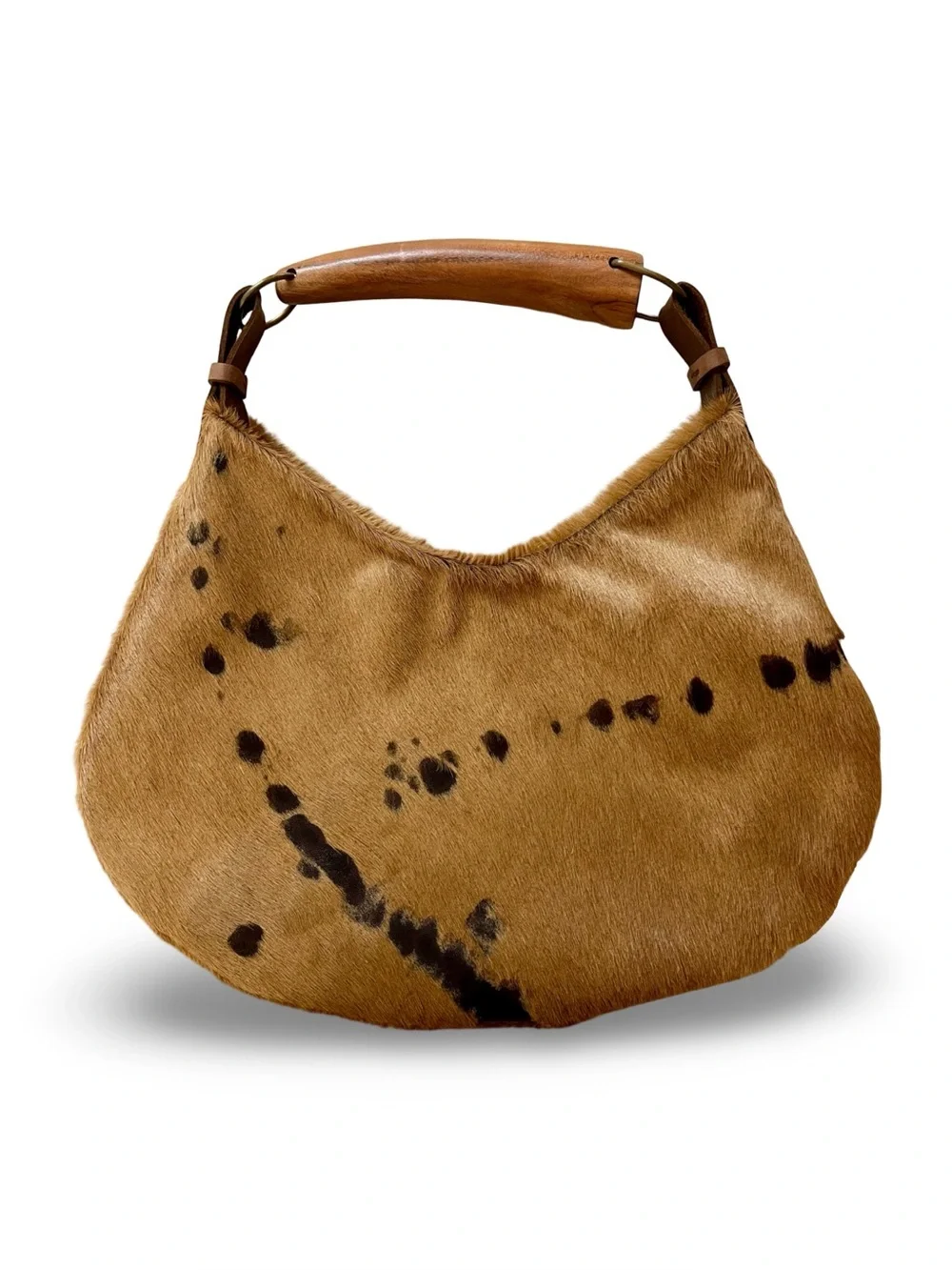 Acid Washed Cowhide Hobo with Wooden Horn Handle